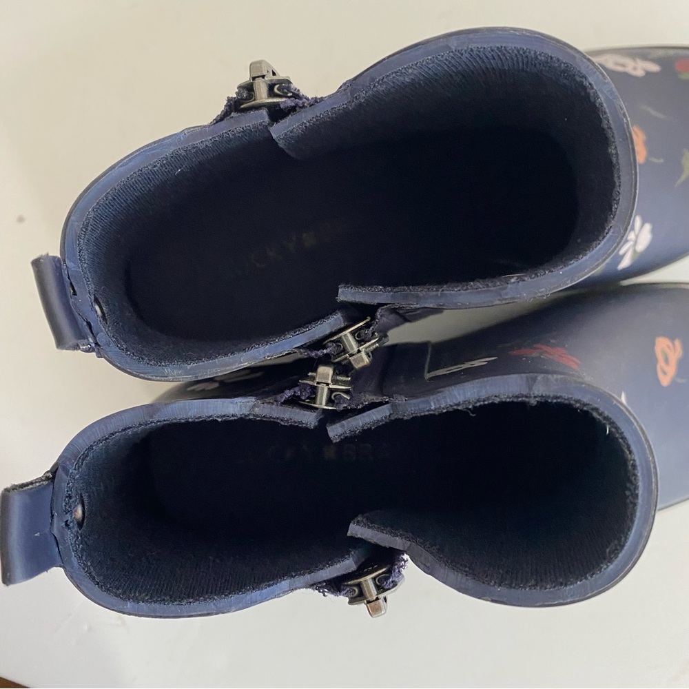 Lucky Brand Basel Rain ankle boot double zip navy blue floral print women size 7 - Picture 8 of 10